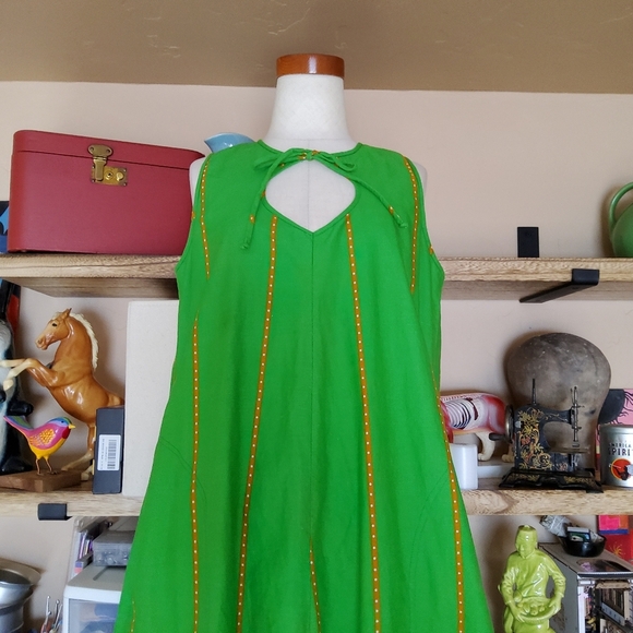 MASKIT RARE Israeli Vibrant Green Maxi Dress Sz M - Picture 2 of 7